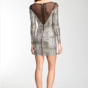 bebe Black and Cream Patterned Backless Dress